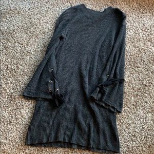 BP. Grey Sweater Dress with lace-Up Bell sleeves